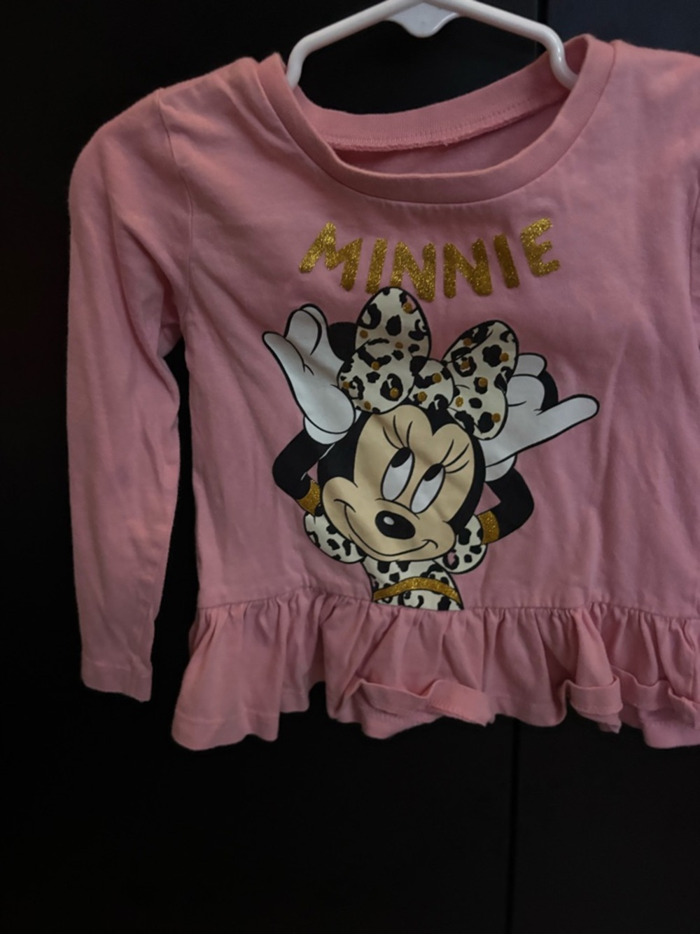 Disney Junior Minnie Mouse Pink Long-Sleeve Ruffle Top
